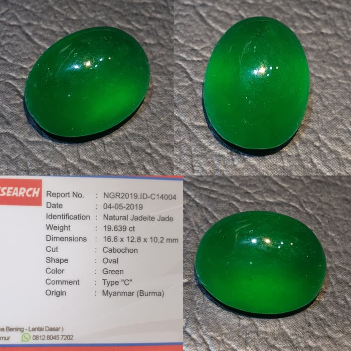 Batu Giok Burma Jadeite Jade Top Green Memo 19.639 crt